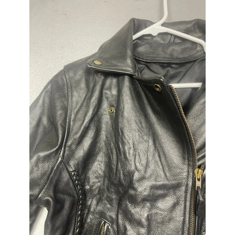 Unbranded Biker Jacket Genuine Leather Black Braided Trim Small Womens